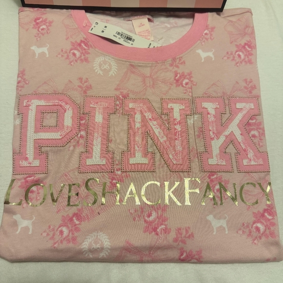 VS Pink x LoveShackFancy Campus Women Floral Pink Tee - Picture 2 of 4